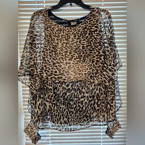 DKNY Tan and Brown Boxy Blouse